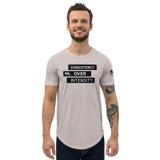 CONSISTENCY OVER INTENSITY Men's Curved Hem T-Shirt