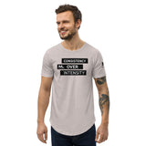 CONSISTENCY OVER INTENSITY Men's Curved Hem T-Shirt
